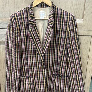 Vintage 90's Neiman Marcus Plaid Seer Sucker Blazer Ladies Size 10
